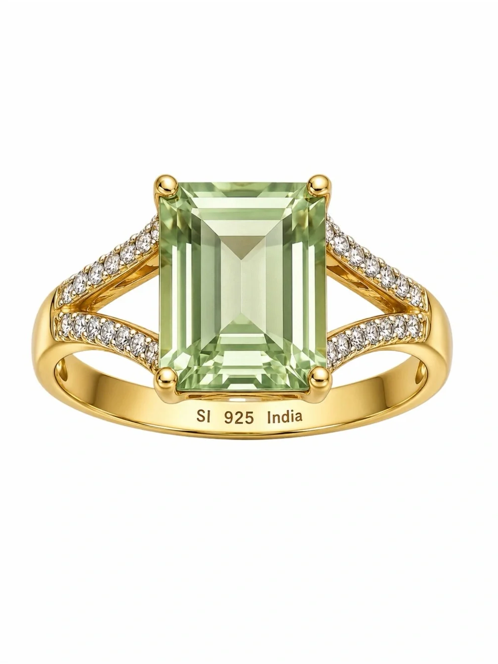 SONI • Green Amethyst Emerald-Cut Ring Crystal Accent